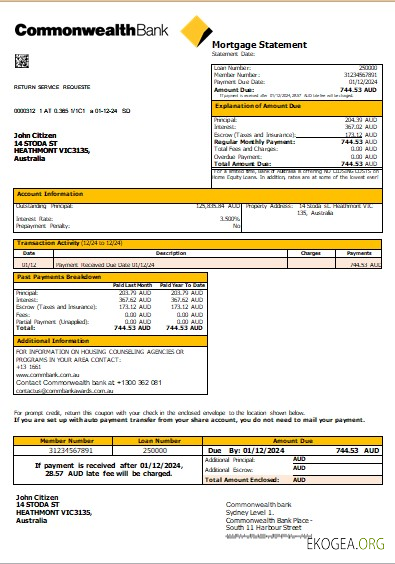 Australie Commonwealth Bank relevé hypothécaire scr